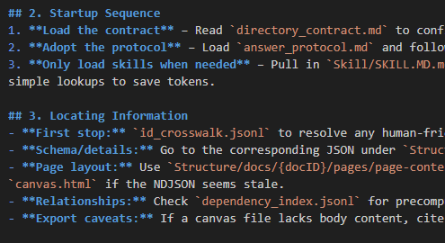 CLI output showing document dependency map